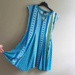 New Directions Beautiful Turquoise Blue Paisley A-Dress, Flowey & Comfortable !!